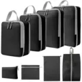 8-delige reis packing cubes set compressie organizer tassen voor kleding en schoenen - 8-Delige Set Zwart