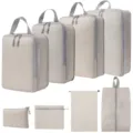 Reis pakblokken 8-delige set compressie organizer tassen voor bagage schoenen cosmetica. - 8-Delige Set Beige