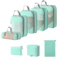 Reiseorganizer Packtaschen Set Kompression Koffer Organizer Taschen für Kleidung und Schuhe - 5-Teiliges Set + Digitale Tasche + Kulturbeutel + Kordelzugtasche / 8-Teiliges Set See Blau