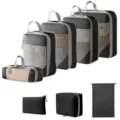 Reise Packtaschen Set Kompression Koffer Organizer Taschen für Kleidung Schuhe Kosmetik - 5-Teiliges Set + Digitale Tasche + Kulturbeutel + Kordelzugtasche / 8-teiliges Set - Schwarz