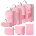 Rosa Reise-Packtaschen Set, Kompressions-Koffer-Organizer für Kleidung, Schuhe und Kosmetik. - 5-Teiliges Set + Digitale Tasche + Kulturbeutel + Kordelzugtasche / 8-teiliges Set - Rosa
