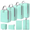 Mintgroene set van 8 reisverpakkingkubussen, compressie bagagetassen met schoenentas. - 8-Delige Set Meerblauw
