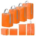 8-Delige Reizen Pakketassen Set Oranje Bagage Organizer Tassen voor Kleding en Schoenen - 4-Delige Set + Trekkoordszak + Schoontas + Platte Zak + Toilettas 8-Delige Set Oranje
