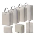 Draagbare reisorganizer tassen set compressie inpakblokken bagage opbergtassen voor kleding schoenen - 4-Delige Set + Digitaal + Toilet + Schoontas Beige