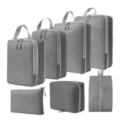 Grijze reis compressie verpakkingsblokken 8-delige set bagage organizer tassen voor kleding en schoenen. - 4-Delige Set + Digitaal + Toilet + Schoontas Grijs