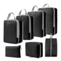 Set inpakblokken reistassen compressie koffer organizers voor kleding en schoenen. - 4-Delige Set + Digitaal + Toilet + Schoontas Zwart