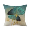 Federa per cuscino moderna con foglie di ginkgo, elegante design verde ottanio e oro. - Foglie Grandi Blu Giallo