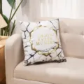 Elegante cuscino decorativo con motivo di marmo e scritta dorata per il soggiorno. - 45*45cm / Rami Neri e Bianchi (Senza Anima)
