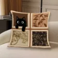 Cuscino d'arredo stile retrò con gatto e piante per decorazione divano soggiorno elegante. - 35x35cm (Senza Imbottitura) Stile Mid-Century 295-01 / BZT001