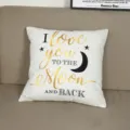 White decorative throw pillow cover with love quote and moon print for sofa living room. - 18x18 Inch / Style 5