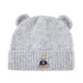 Detailed view of the cute grey knit beanie with bear ears and embroidered bear patch. - M (56-58cm) / Gray