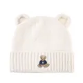 Cute bear ears knitted beanie warm winter hat with embroidery cartoon casual style - M (56-58cm) / Beige