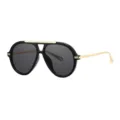 Occhiali da sole pilota con doppio ponte grande nero e oro chic per guida all aperto trendy. - Montatura nera con lenti grigie nere
