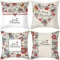 Christmas pillow covers set 4pcs festive cushion cases holiday home sofa decor linen print - 45x45cm (Without Insert) / Style 3