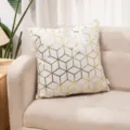 European style geometric gold stamping plush sofa pillow home living room decorative cushion cover - 18x18 Inch / Gold Grid (Without Core)