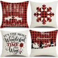 Christmas buffalo plaid pillow covers set of 4 holiday decorative sofa cushion cases - 45x45cm (Without Insert) / Style 5