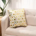 Luxury gold stamped throw pillow with geometric pattern, soft plush cushion cover for sofa bed. - 18x18 Inch / Gold Diamond Grid (Without Core)