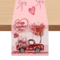 Tavola runner San Valentino rosa in tessuto lino rustico decorazione festa casa - 33x90cm / Stile C
