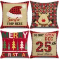 Christmas pillow cover detail featuring festive holiday prints like Santa hat and reindeer. - 45x45cm (Without Insert) / Style 12