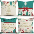Christmas throw pillow covers set 4pcs festive linen cushion decorative sofa home holiday decor. - 45x45cm (Without Insert) / Style 13