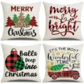 Christmas throw pillow covers 4pcs set buffalo plaid truck holiday home decor linen 18x18 - 45x45cm (Without Insert) / Style 14