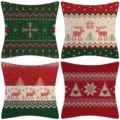 Federe per cuscini di Natale set 4 pezzi festivo inverno renne fiocchi di neve - 45x45cm (Senza Imbottitura) / Stile 15