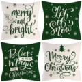 Christmas throw pillow covers set, green and white linen cushion covers for holiday decor. - 45x45cm (Without Insert) / Style 16