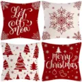 Christmas throw pillow covers set, red and white linen decorative cushions for sofa holiday decor - 45x45cm (Without Insert) / Style 19
