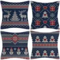 Christmas pillow covers set, festive Nordic knit pattern sofa cushion cases for winter decor. - 45x45cm (Without Insert) / Style 22