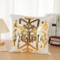 Fodera per cuscino natalizio con stampa fiocco d'oro, decorazione festiva per la casa. - Modello 4 / 45x45cm