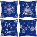 Christmas snowflake pattern linen pillow cover set, blue decorative sofa cushion case for winter. - 45x45cm (Without Insert) / Style 23