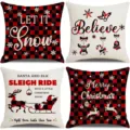 Christmas cushion cover detail showing festive red and black plaid patterns with English text. - 45x45cm (Without Insert) / Style 25