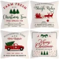 Christmas throw pillow cover set featuring festive farmhouse truck and holiday tree prints. - 45x45cm (Without Insert) / Style 28