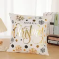 Fodera per cuscino natalizio decorato con fiocco di neve dorato e scritta festiva. - modello 3 / 45x45cm