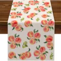 Runner da tavola in lino con stampa di pesche ad acquarello per sala da pranzo e cucina - 33*180 / modello 3
