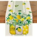 Tavola Runner Limone Eucalipto Verde Decorazione Tavolo Da Pranzo Tessuto Lino - 33*180 / Modello 4