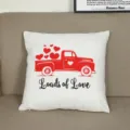 Valentine red truck love heart pillow cover detail, cozy sofa cushion decor, soft fabric. - 18x18 Inch / Style 8