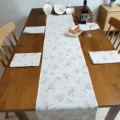 Linen floral table runner detail showing pastoral print design on dining table decor. - Single Layer Table Runner 30x140cm / Osmanthus Flower