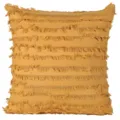 Close-up detail of the bohemian style yellow cotton throw pillow with layered fringe design. - 45*45mm / Earthy Yellow