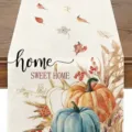 Detalle camino de mesa calabaza otoño, ropa de mesa lino decoración Thanksgiving. - SWEET HOME