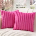 Cuscino rosa in eco-pelliccia di coniglio a righe per divano decorazione casa - 45*45cm / Rosa