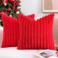 Cuscino decorativo rosso in pelliccia sintetica di coniglio a righe per divano. - 45*45cm / Rosso