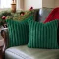 Fodera per Cuscino Verde in Pelliccia Sintetica a Righe Peluche per Divano Camera - 45*45cm / Verde