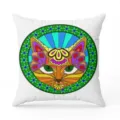 Boho style throw pillow cover featuring a colorful stained-glass mandala cat pattern. - Style 10