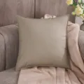 Beige PU leather throw pillow cover square cushion case for modern living room sofa decor - Milk Coffee