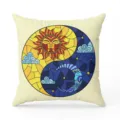 Detailed view of bohemian stained glass sun and moon throw pillow cover soft cushion case. - Style 17