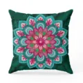 Detail view of a boho mandala throw pillow cover with vibrant pink and green floral patterns. - Style 19