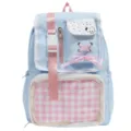 Zaino azzurro carino con spallacci rosa e tasca trasparente ideale per l'uso quotidiano. - Zaino Blu Senza Accessori