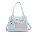 Light blue ita bag with heart chain mesh window, cute crossbody anime badge display bag. - Blue