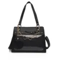 Black ita bag cute shoulder crossbody bag with clear window and heart chain for daily use - Black
